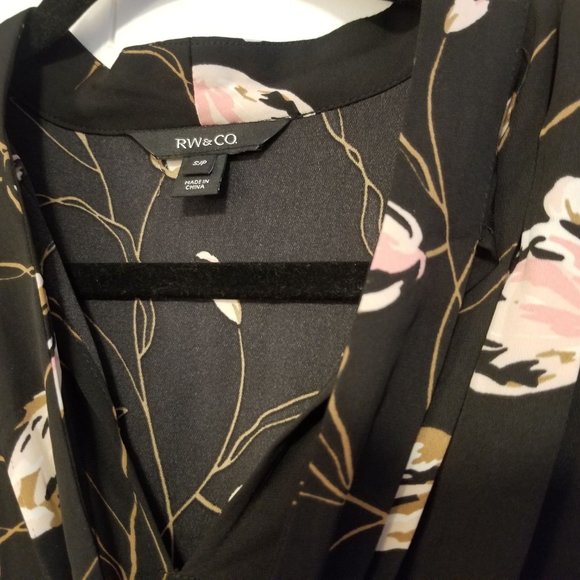 RW&Co. Floral Black Fit & Flare Dress, with Neck Tie - Picture 12 of 14